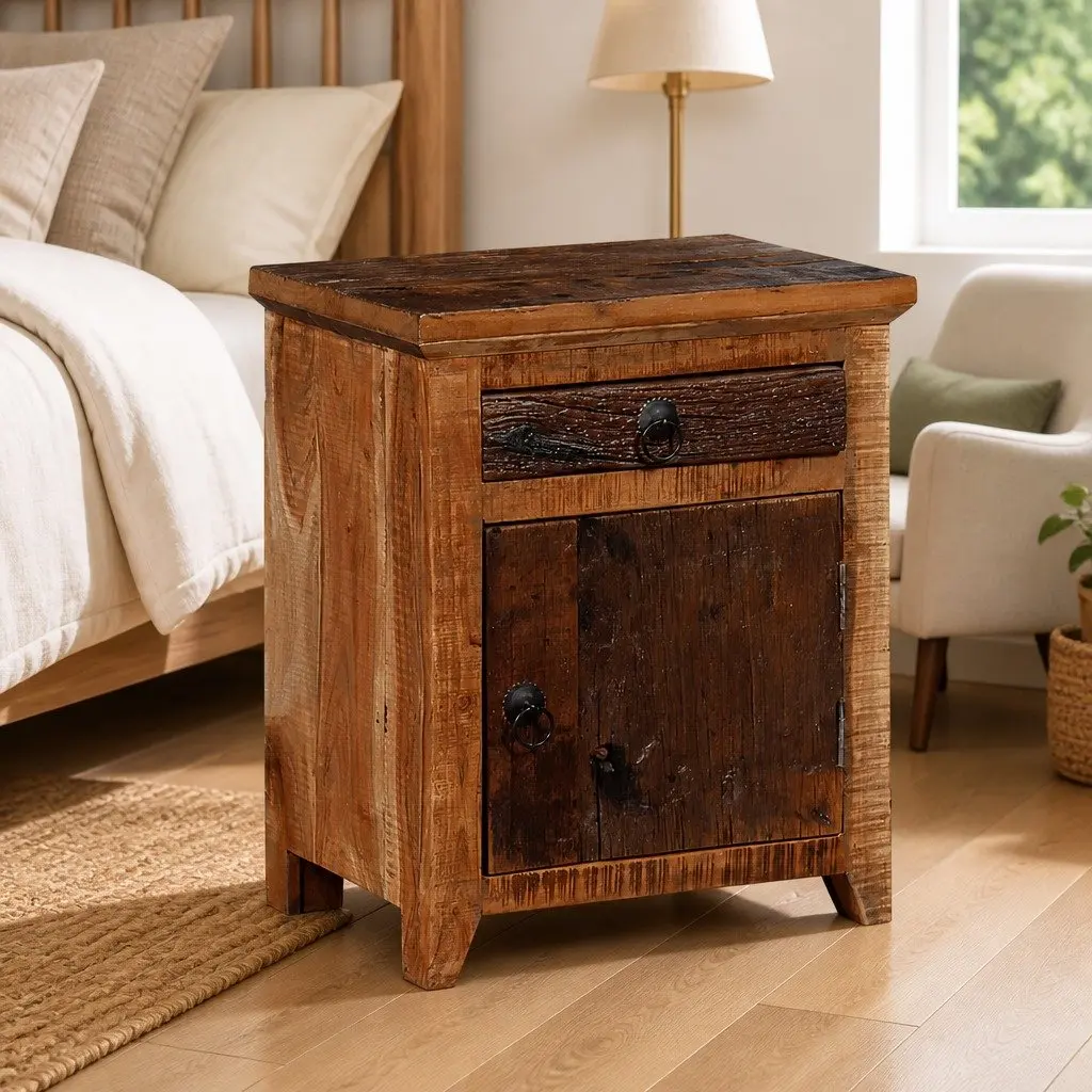Bedside Table with Drawer and Cabinet Storage