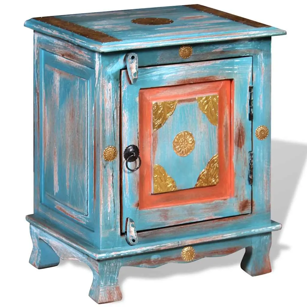 Indian Style Blue Nightstand Made of Solid Mango Wood