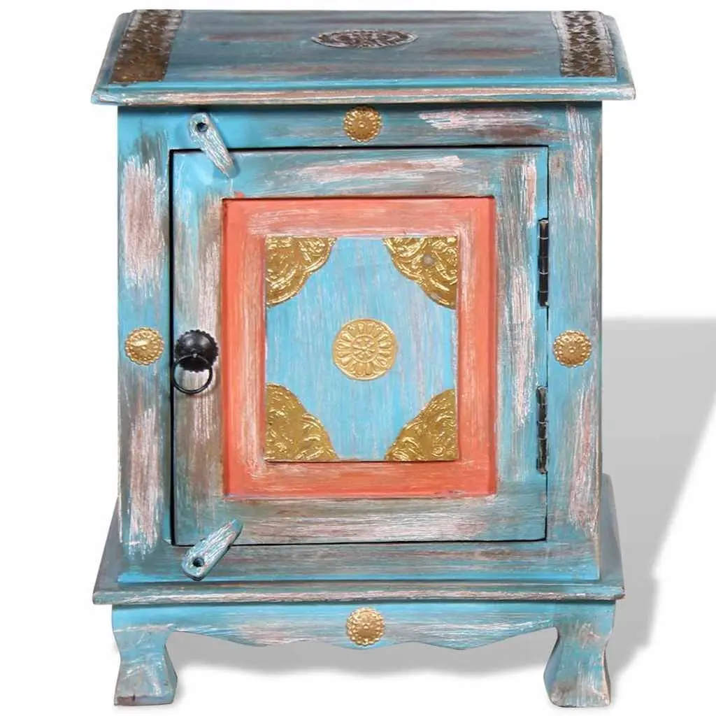 Indian Style Blue Nightstand Made of Solid Mango Wood