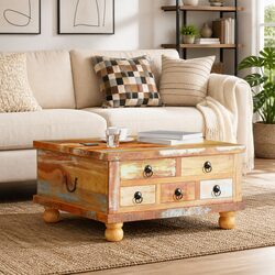 Sturdy Reclaimed Wood Coffee Table with 5 Drawers