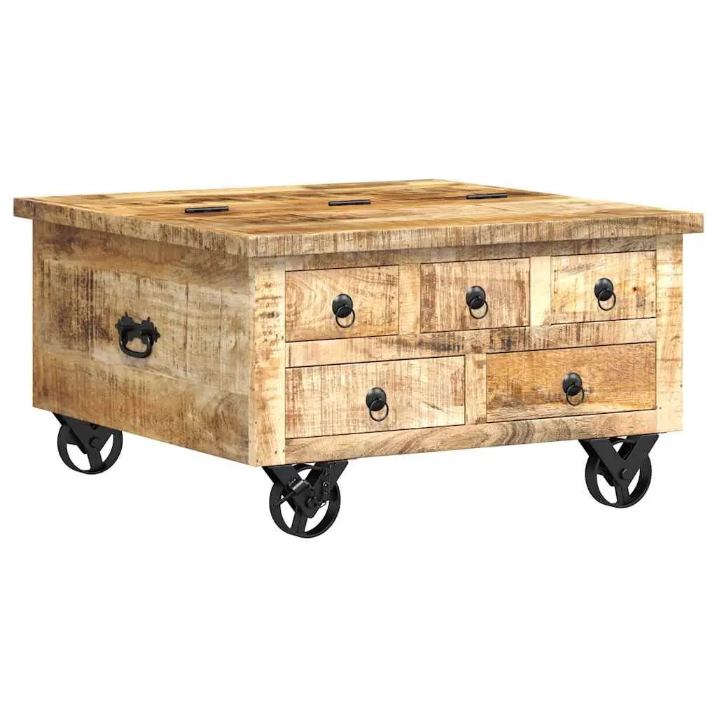 Industrial Coffee Table Solid Mango Wood 70x70x40cm Brown