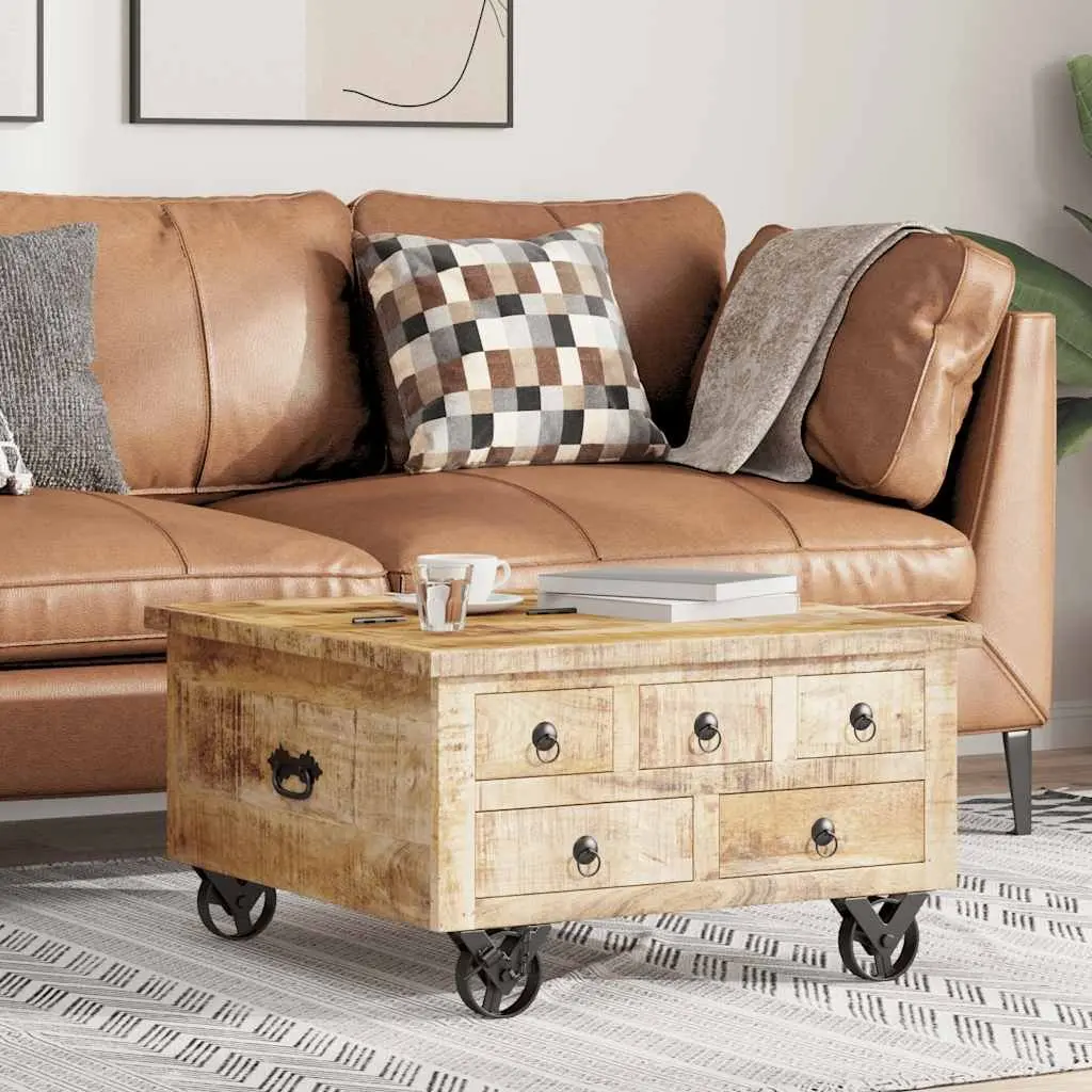 Industrial Coffee Table Solid Mango Wood 70x70x40cm Brown