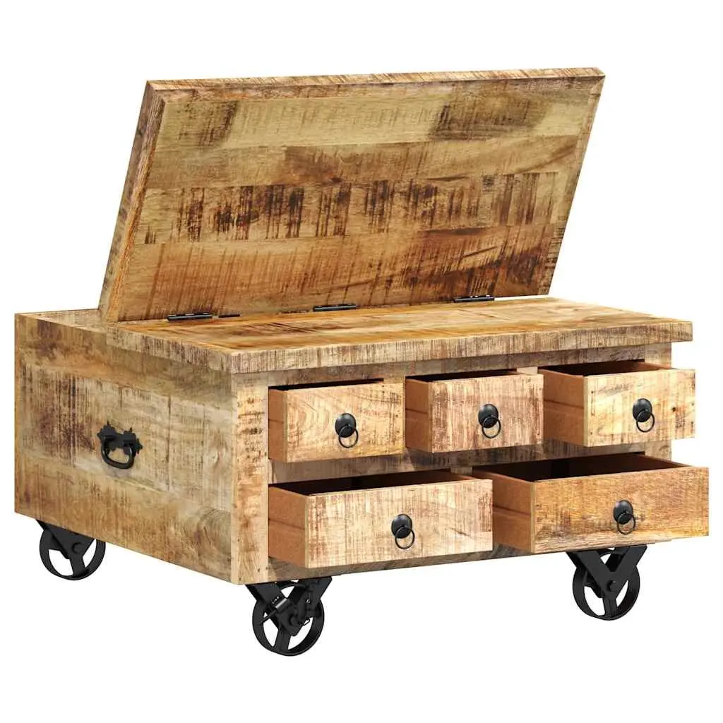 Industrial Coffee Table Solid Mango Wood 70x70x40cm Brown