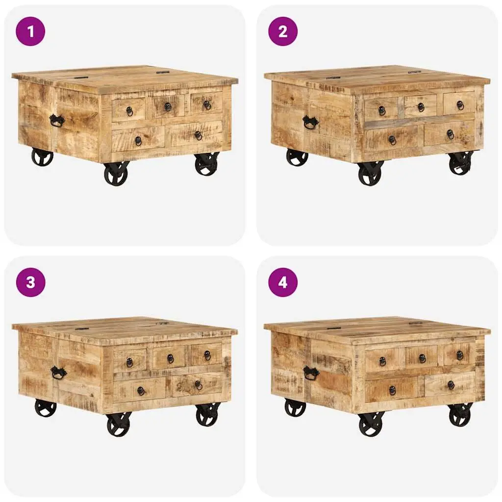 Industrial Coffee Table Solid Mango Wood 70x70x40cm Brown