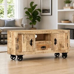 Rustic Wooden TV Cabinet with Wheels for Easy Movement