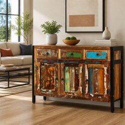 Reclaimed Wood Sideboard with 3 Drawers and 3 Compartments
