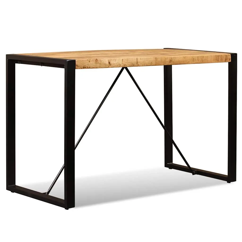 Dining Table Solid Rough Mango Wood 120cm Brown Steel Legs