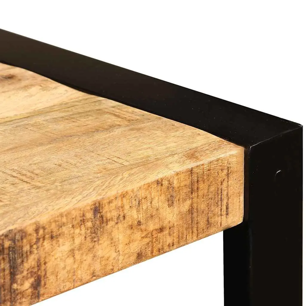Dining Table Solid Rough Mango Wood 120cm Brown Steel Legs