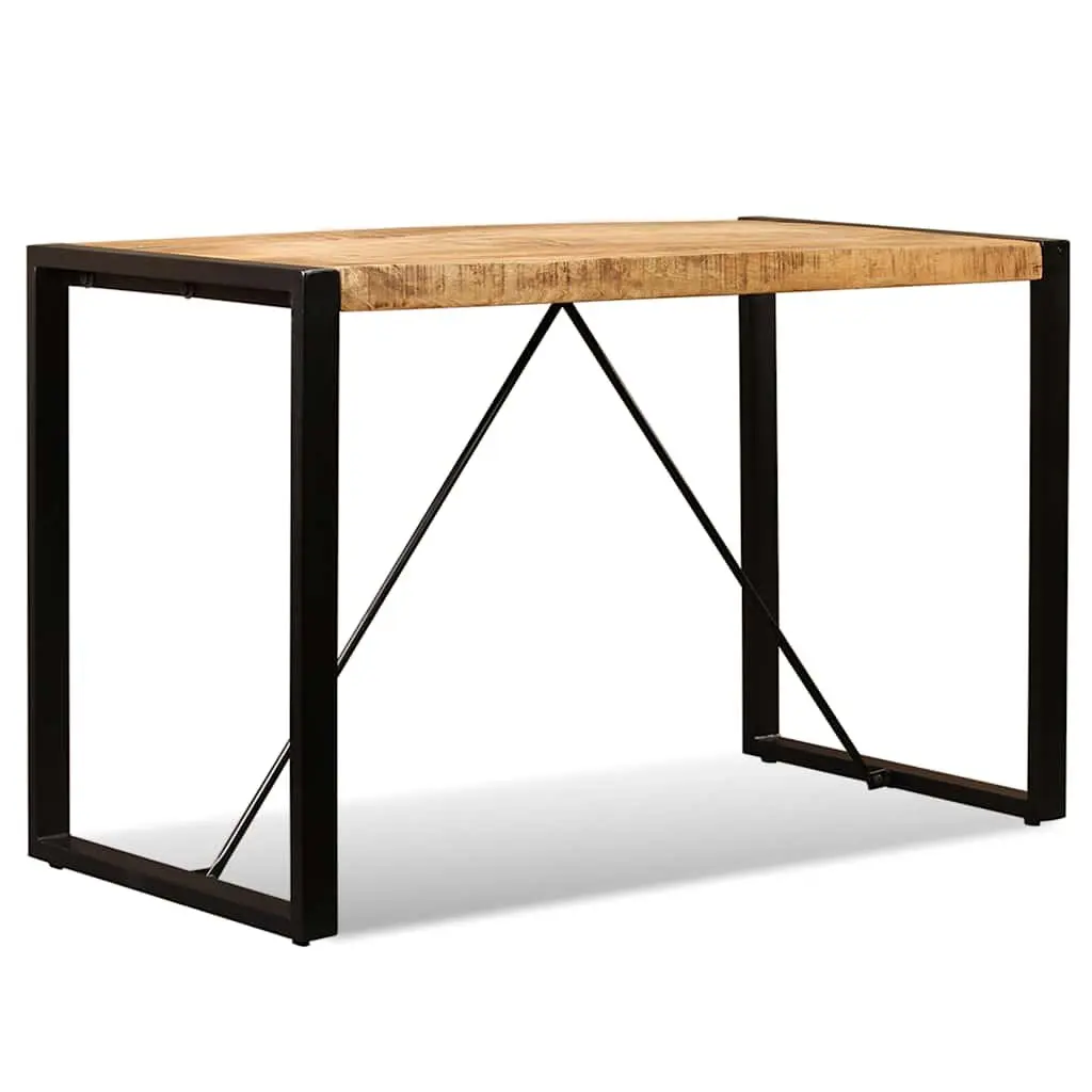 Dining Table Solid Rough Mango Wood 120cm Brown Steel Legs