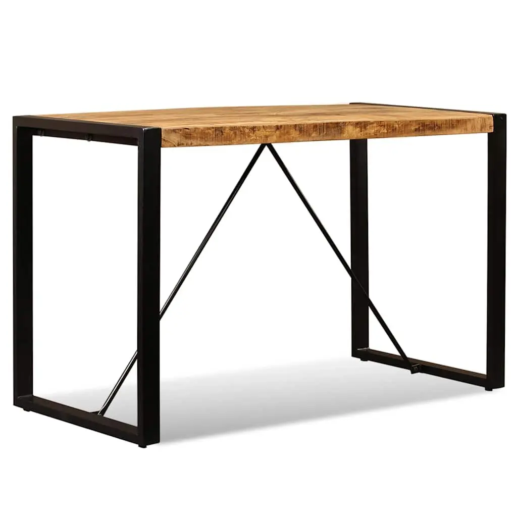 Dining Table Solid Rough Mango Wood 120cm Brown Steel Legs