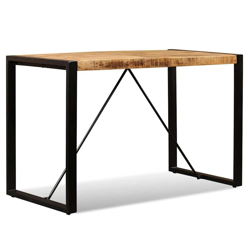 Dining Table Solid Rough Mango Wood 120cm Brown Steel Legs