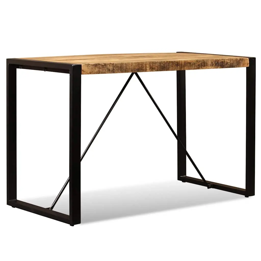 Dining Table Solid Rough Mango Wood 120cm Brown Steel Legs