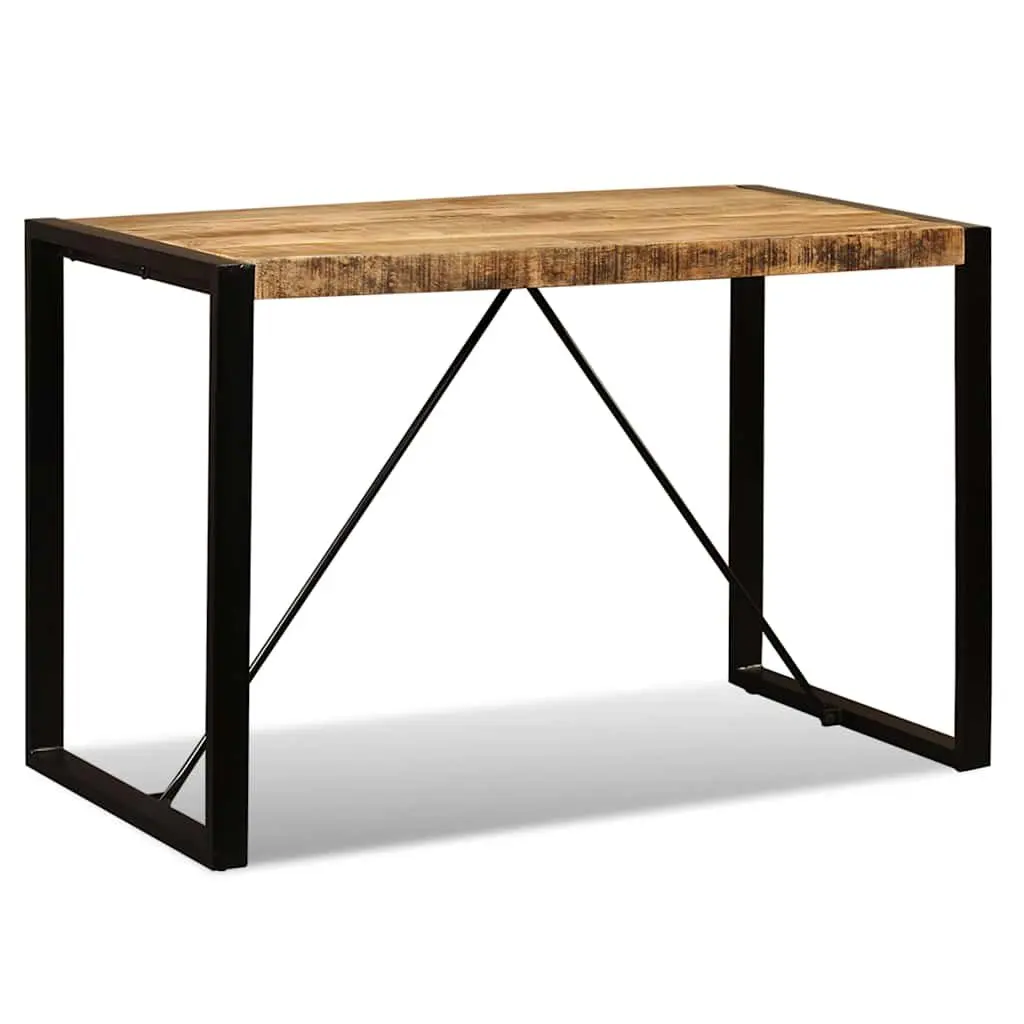 Dining Table Solid Rough Mango Wood 120cm Brown Steel Legs