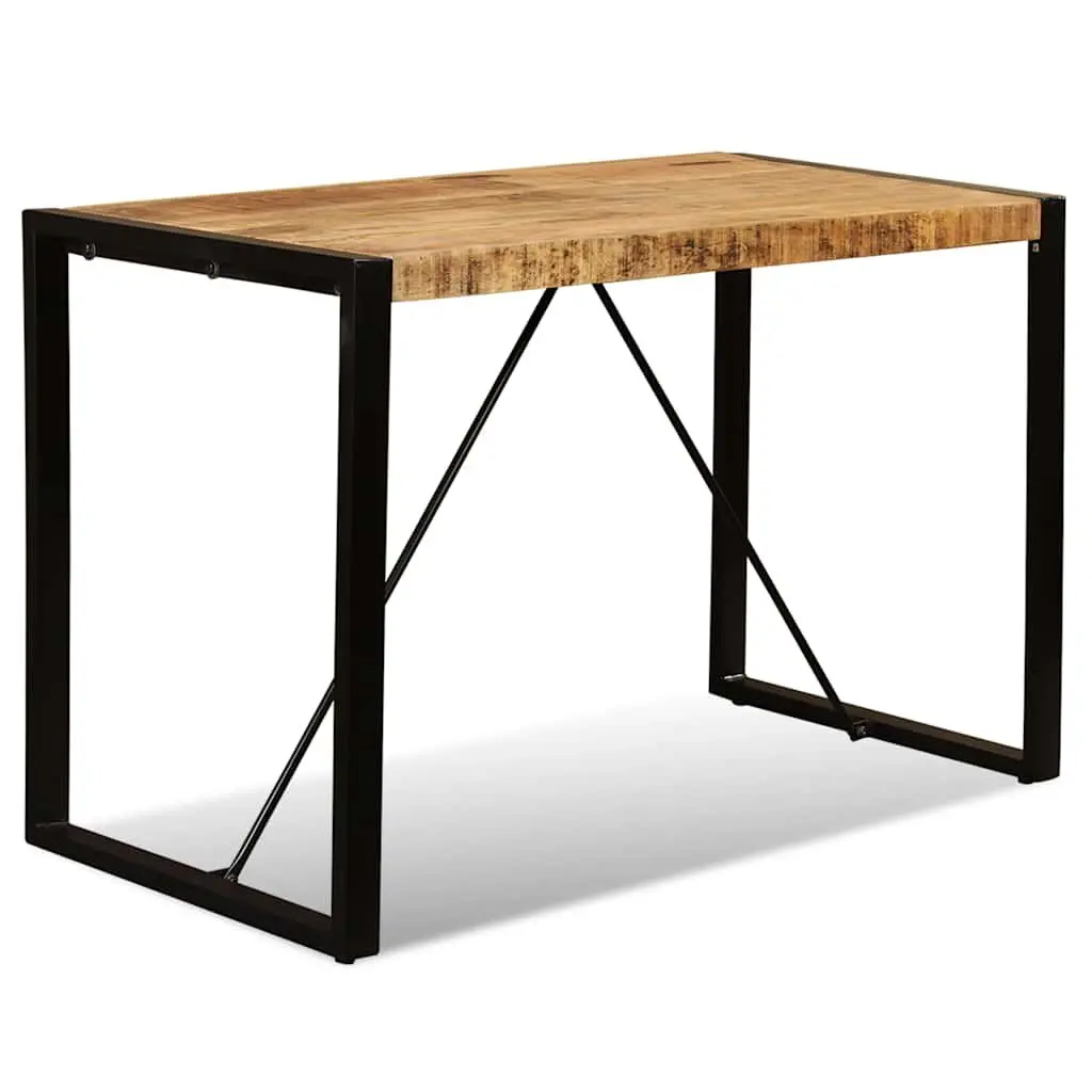 Dining Table Solid Rough Mango Wood 120cm Brown Steel Legs