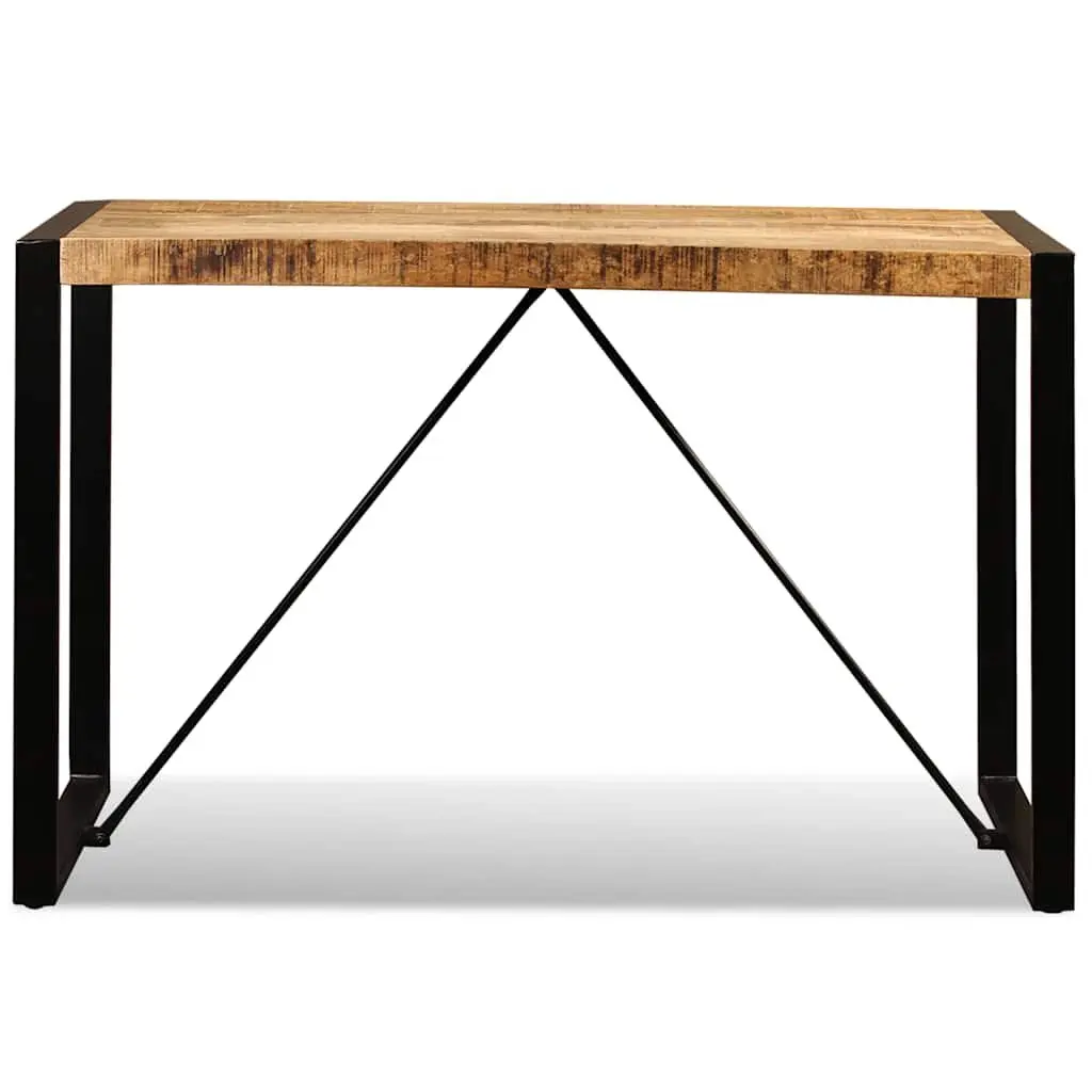 Dining Table Solid Rough Mango Wood 120cm Brown Steel Legs