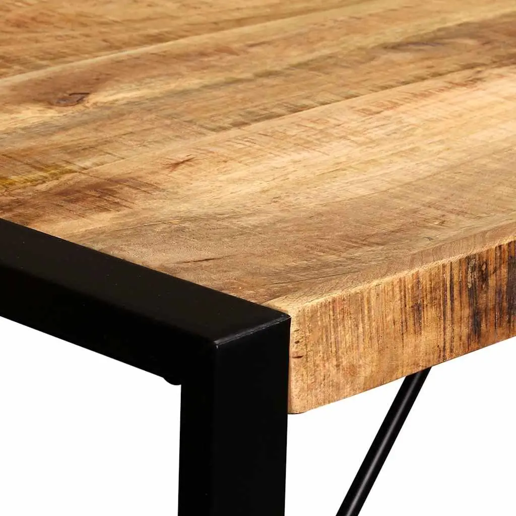 Dining Table Solid Rough Mango Wood 120cm Brown Steel Legs