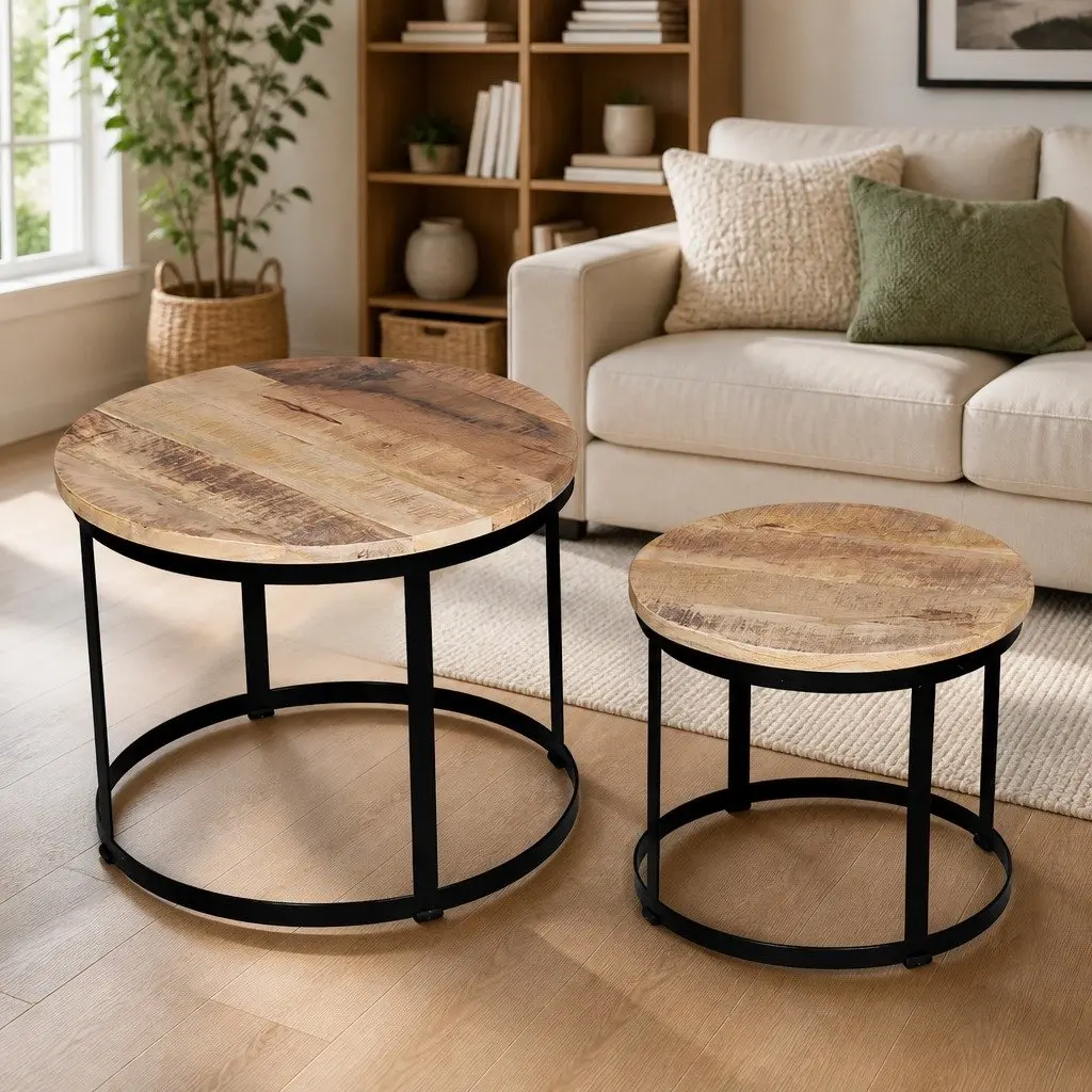 Coffee Table Set Rough Mango Wood 40 cm 50 cm Brown