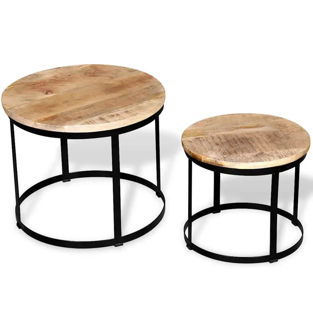 Coffee Table Set Rough Mango Wood 40 cm 50 cm Brown