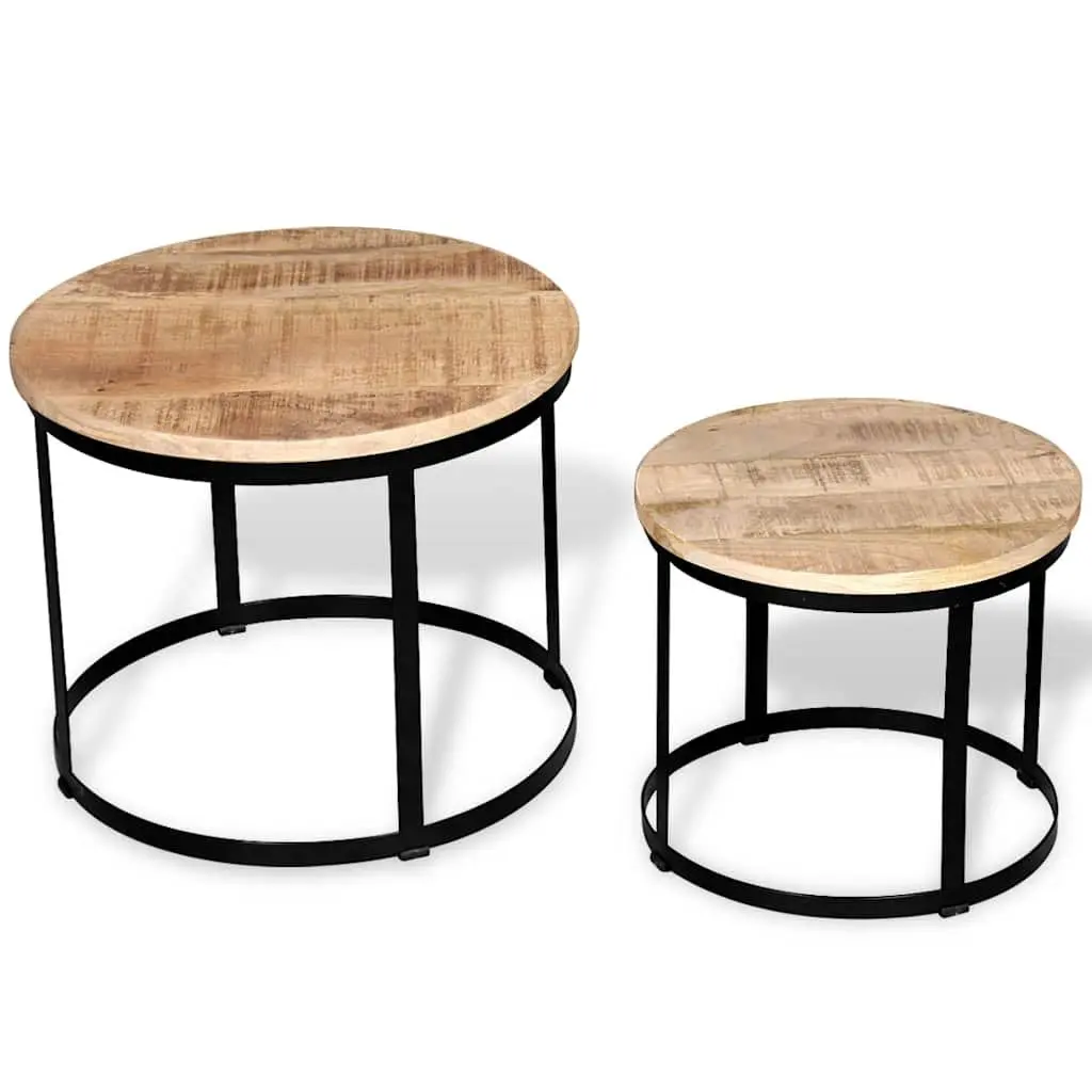 Coffee Table Set Rough Mango Wood 40 cm 50 cm Brown
