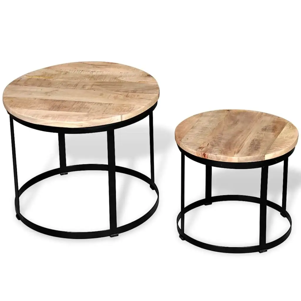 Coffee Table Set Rough Mango Wood 40 cm 50 cm Brown