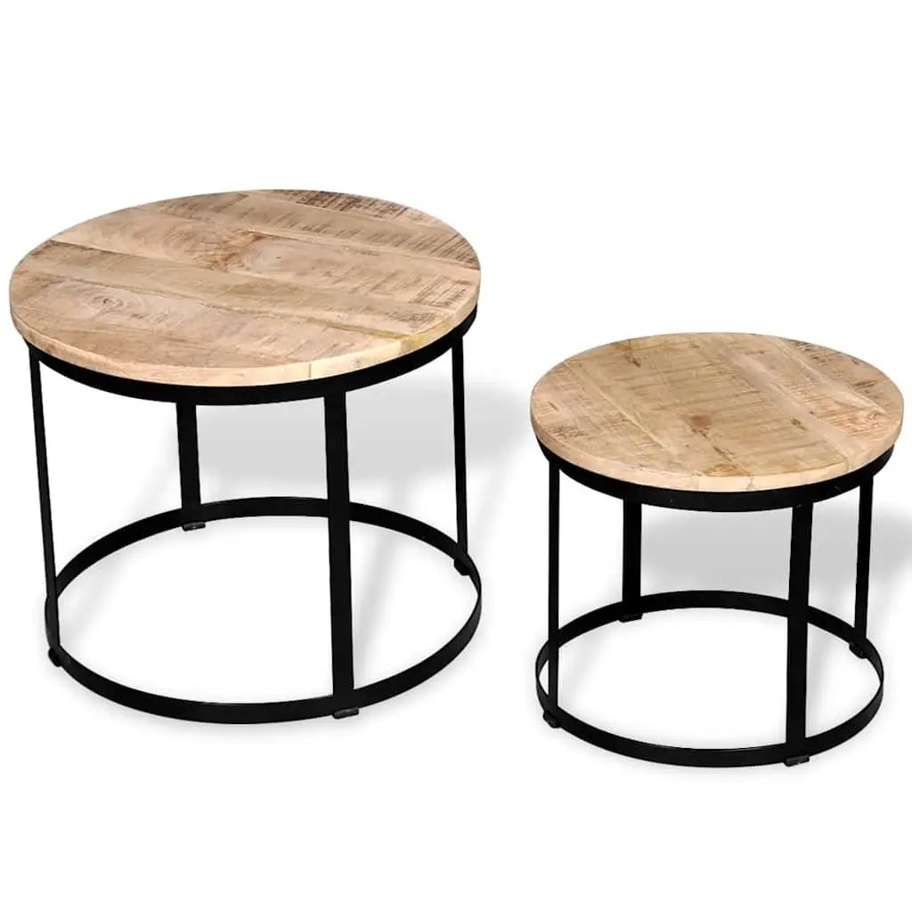 Coffee Table Set Rough Mango Wood 40 cm 50 cm Brown
