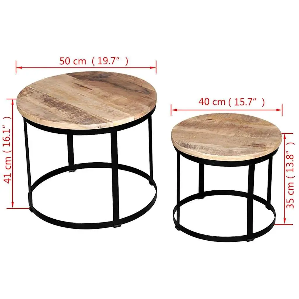 Coffee Table Set Rough Mango Wood 40 cm 50 cm Brown