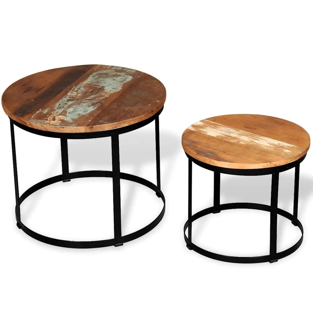 Coffee Table Set 2 Pieces Round Industrial Vintage Reclaimed Wood Living Room