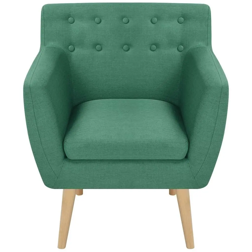 Green Armchair with Durable Wooden Frame