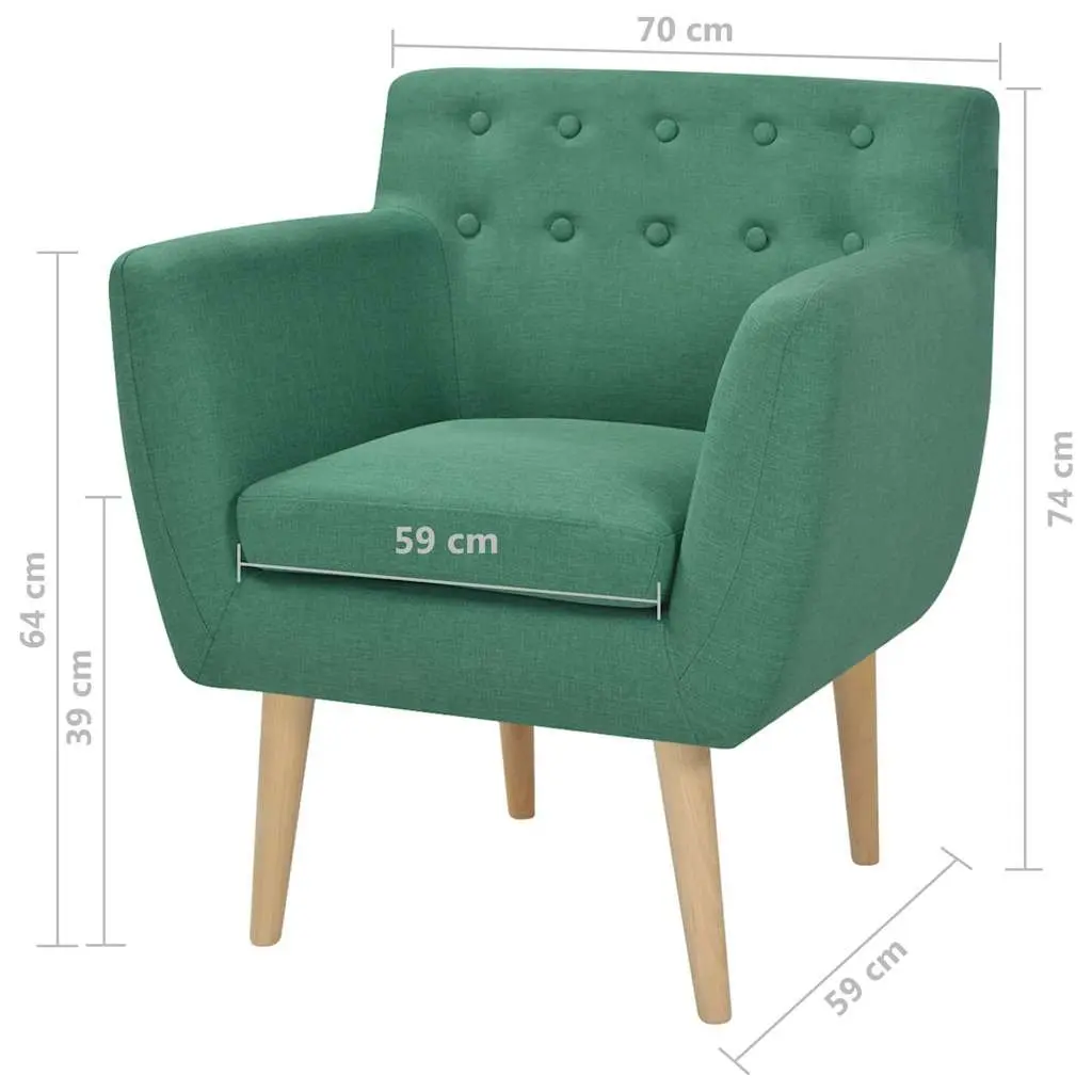 Green Armchair with Durable Wooden Frame