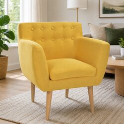Modern Yellow Fabric Armchair with Wooden Frame