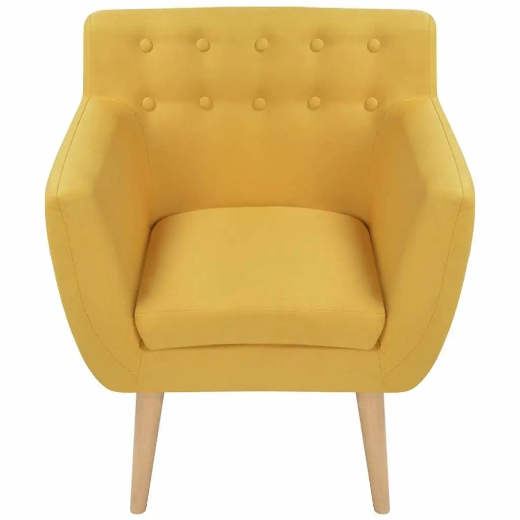 Armchair Fabric Yellow Modern Wooden Frame Padded Seat
