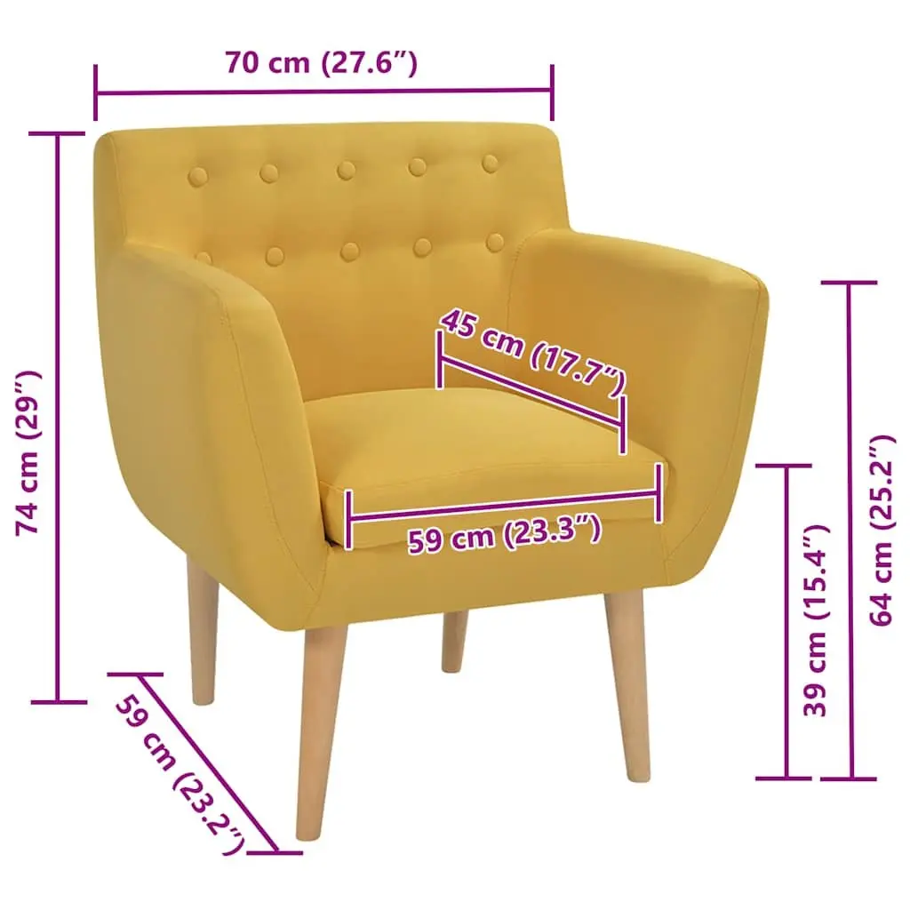 Armchair Fabric Yellow Modern Wooden Frame Padded Seat
