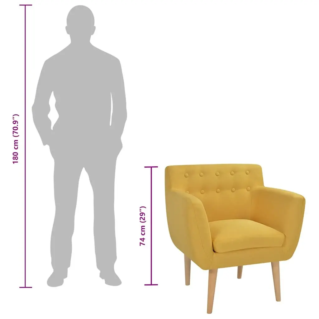 Armchair Fabric Yellow Modern Wooden Frame Padded Seat