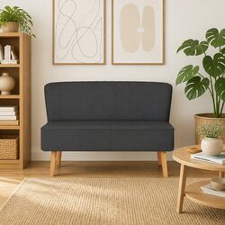 Stylish 2-Seater Sofa in Dark Grey Fabric with Wooden Frame