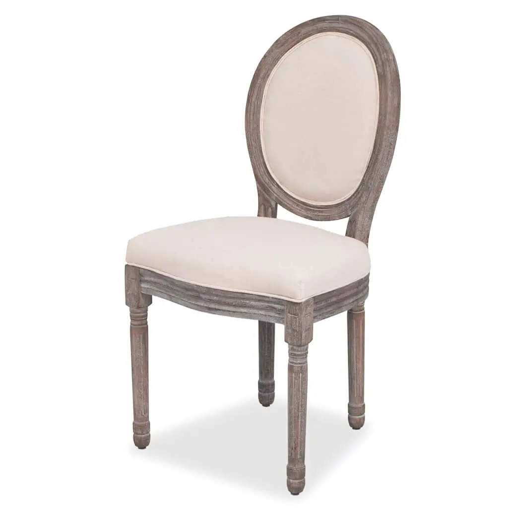 Dining Chairs Linen Fabric Cream Foam Padded Seat Wooden Legs