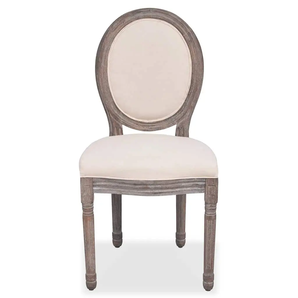 Dining Chairs Linen Fabric Cream Foam Padded Seat Wooden Legs