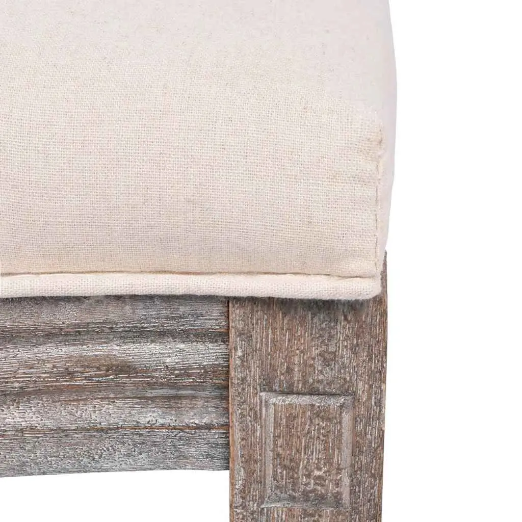 Dining Chairs Linen Fabric Cream Foam Padded Seat Wooden Legs
