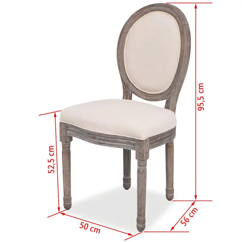Dining Chairs Linen Fabric Cream Foam Padded Seat Wooden Legs