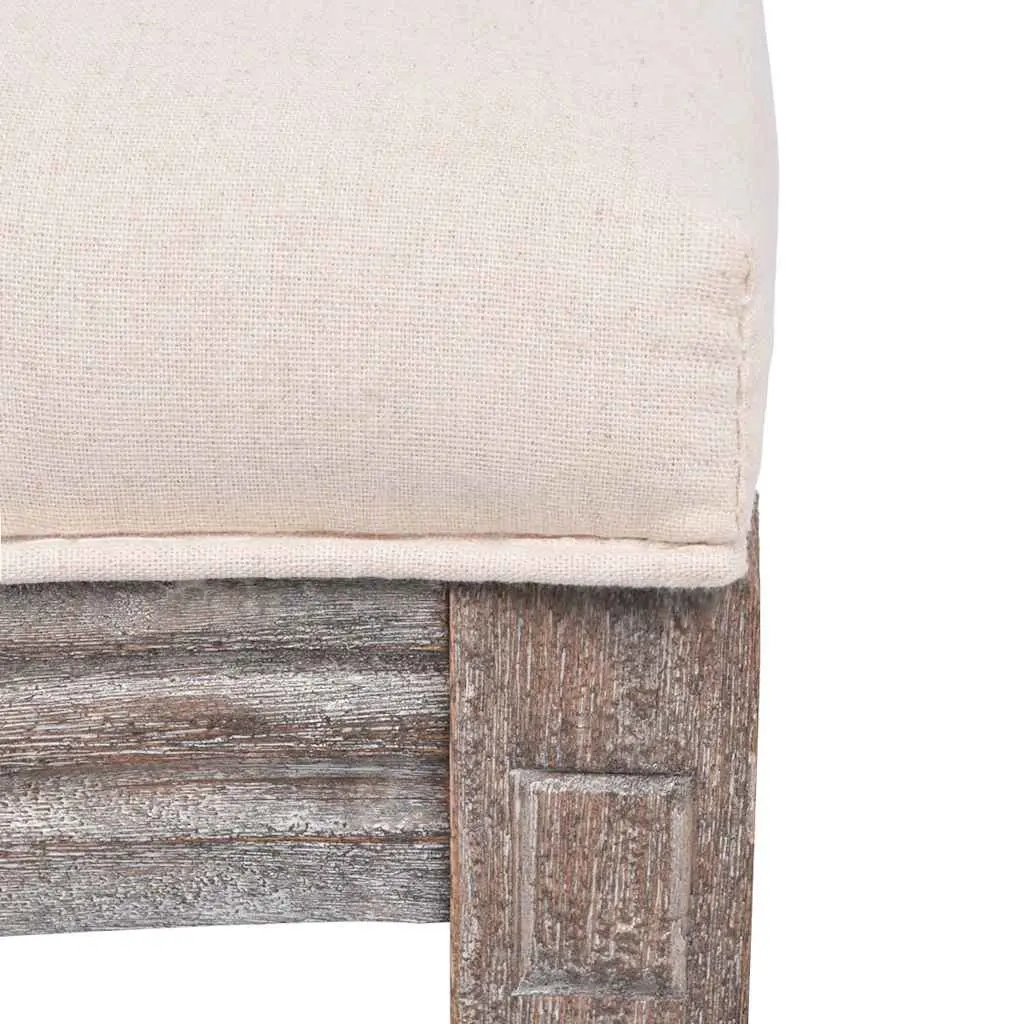 4-Piece Set of Cream Linen Dining Chairs with Rattan Backs