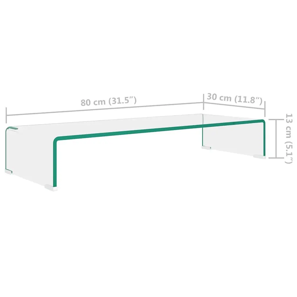 Monitor Riser Tempered Glass Shelf 80cm Transparent Desktop TV Laptop Display