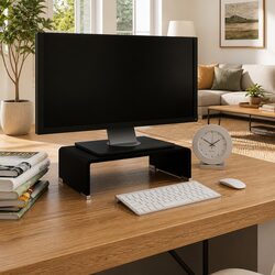 Modern Glass TV Stand and Monitor Riser in Black