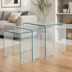 Nesting Coffee Table Set 3 Piece Tempered Glass Clear Modern Living Room Accent