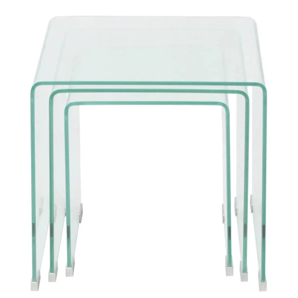 Nesting Table Set Tempered Glass 3 Piece Clear Modern