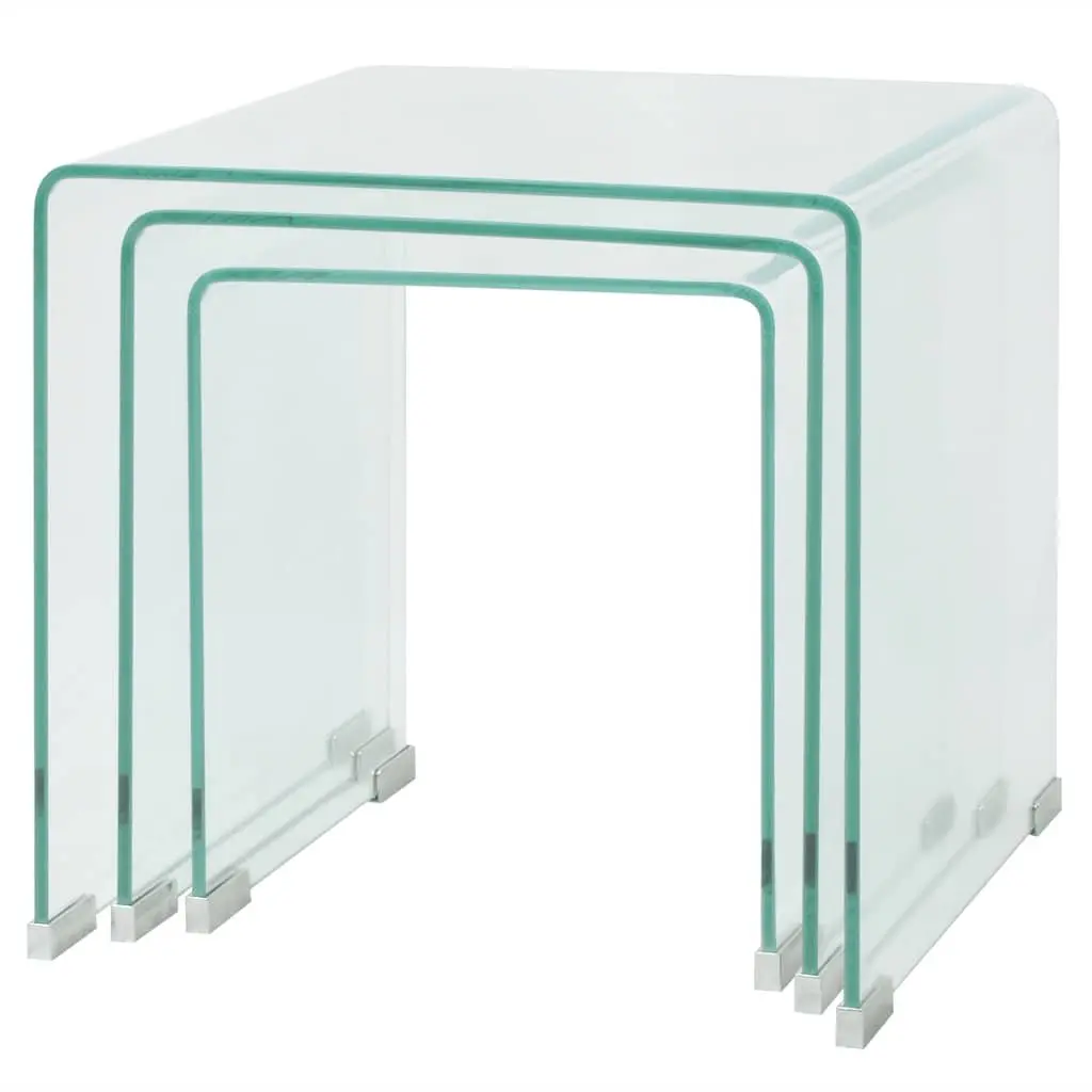 Nesting Table Set Tempered Glass 3 Piece Clear Modern