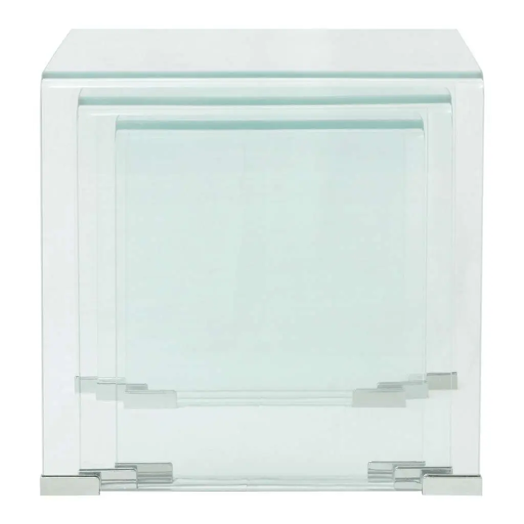 Nesting Table Set Tempered Glass 3 Piece Clear Modern