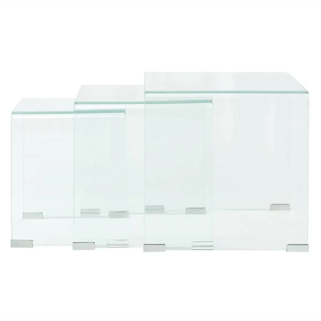 Nesting Table Set Tempered Glass 3 Piece Clear Modern