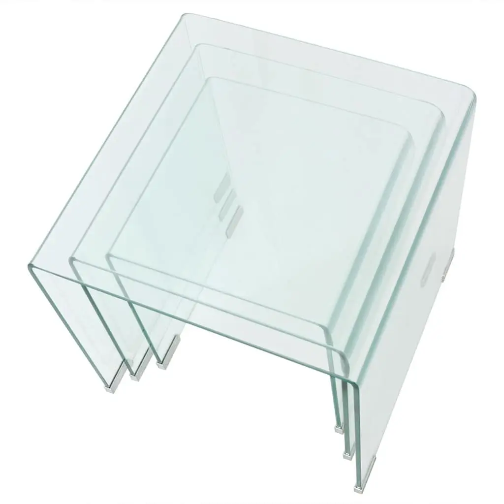 Nesting Table Set Tempered Glass 3 Piece Clear Modern