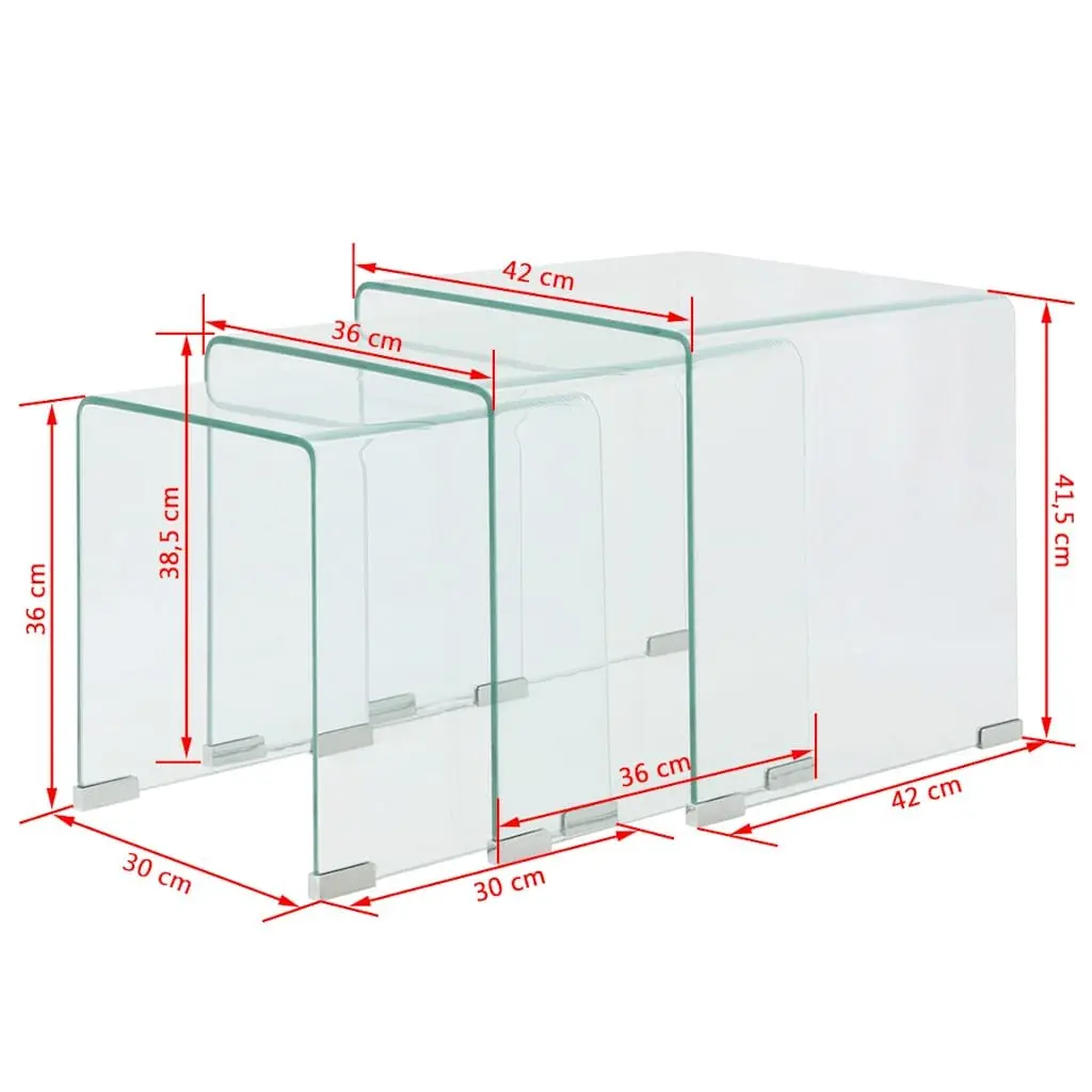 Nesting Table Set Tempered Glass 3 Piece Clear Modern
