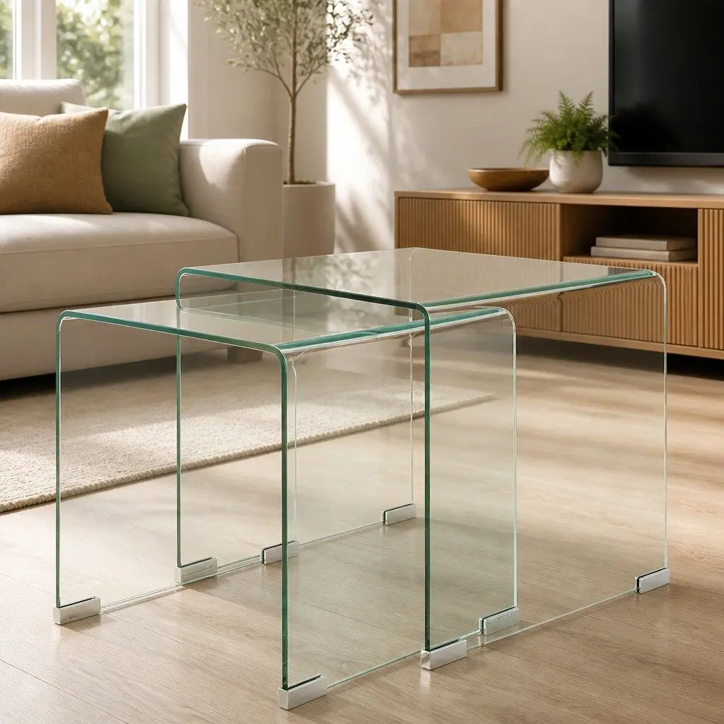 Two Piece Nesting Table Set with Durable Glass Tops