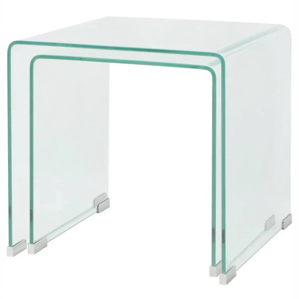 Two Piece Nesting Table Set with Durable Glass Tops